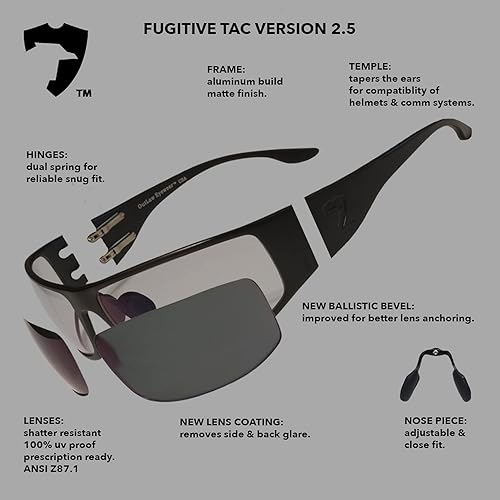Miniatura 2 de OutLaw Eyewear Fugitive - Lentes de sol tácticos y de aluminio para motocicleta, ANSI Z87.1 Protección contra impactos de EE. UU