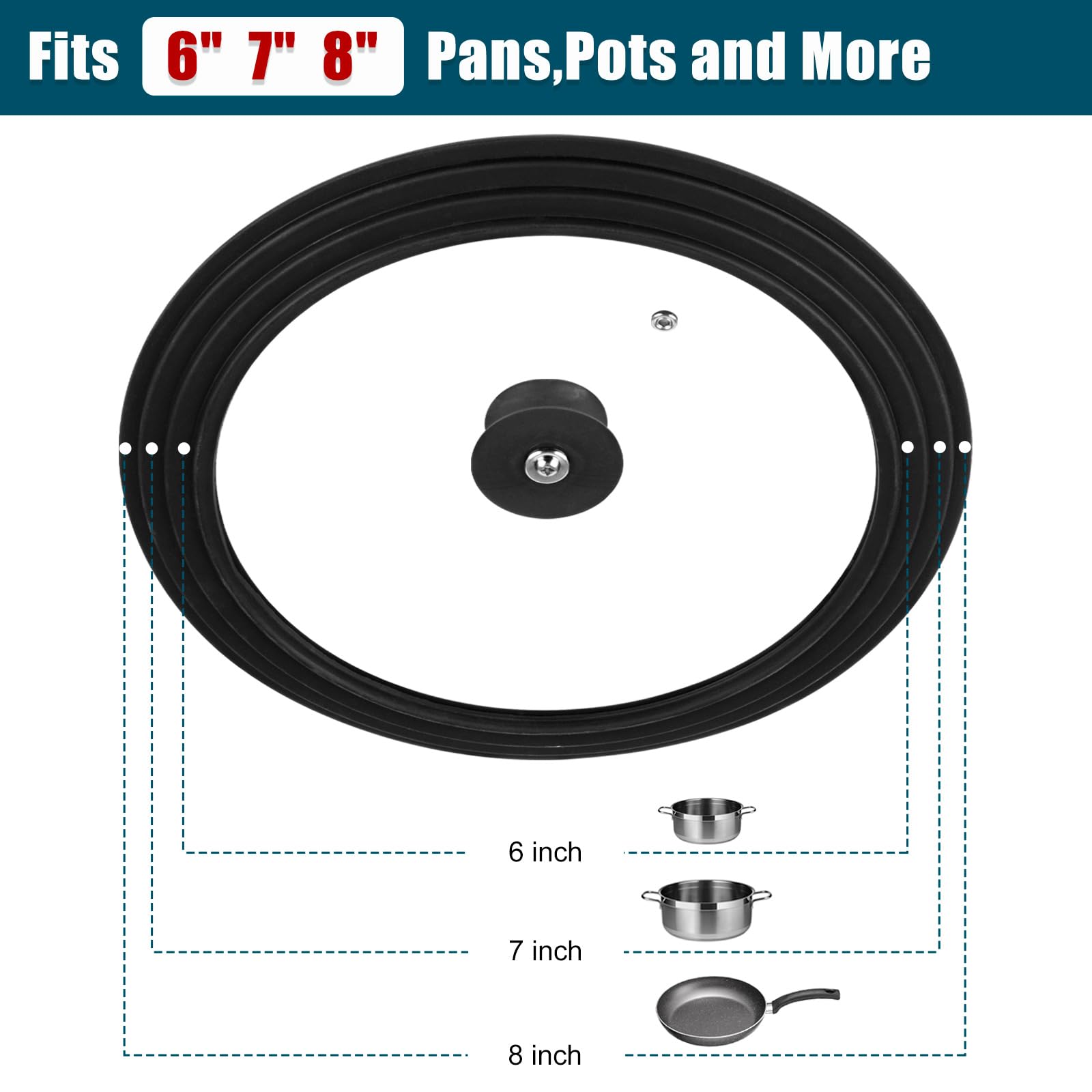 Universal Silicone Lid for Frying Pans Pots and Skillets, Tempered Glass Pan Lid with Heat Resistant Silicone Rim - Image 2