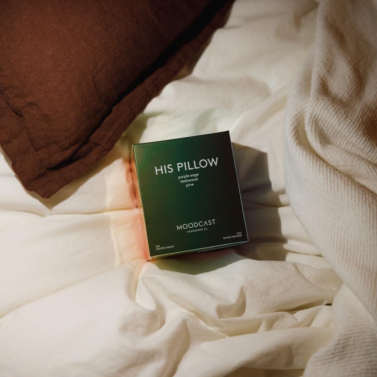 Moodcast His Pillow Scented Candle - Aesthetic Candle for Home, Purple Sage, Teakwood & Pine, Clean Coco Wax Blend, Vegan, Paraben Free, 45-Hour Long Lasting Burn - 8oz