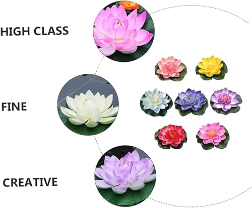 Miniatura 4 de 7 piezas de flores de loto flotantes artificiales para decoración de piscina, decoración de loto de agua, adornos falsos de lirio de agua