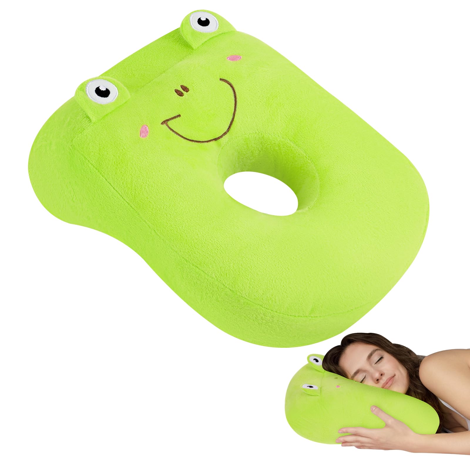 AOOSA Ear Piercing Pillow, Cute Soft Frog Piercing Pillow, Green