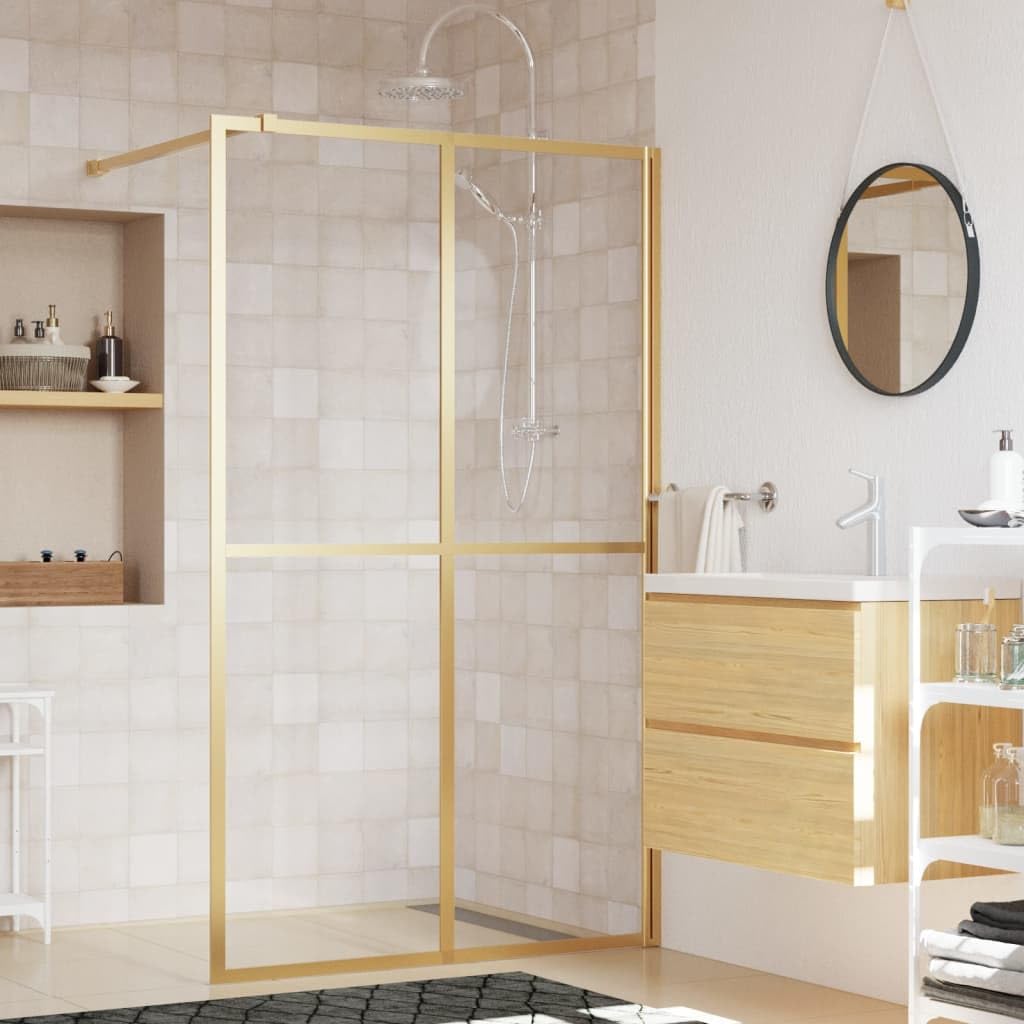 vidaXL Mampara Puerta de Ducha, Pantalla Ajustable con Esquinas de Seguridad, Cubículo Accesible, Partición de Baño, Vidrio Transparente ESG Dorado