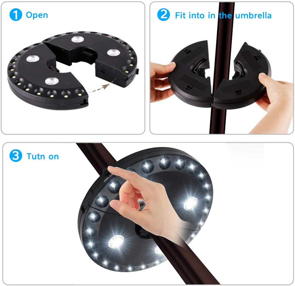 Patio Umbrella Light, 28 LED Lights at 200 lumens 3 Lighting Modes Cordless 4 x AA Battery Operated, Umbrella Pole Light for Patio Umbrellas, Camping Tents or Outdoor Use (White) - - 