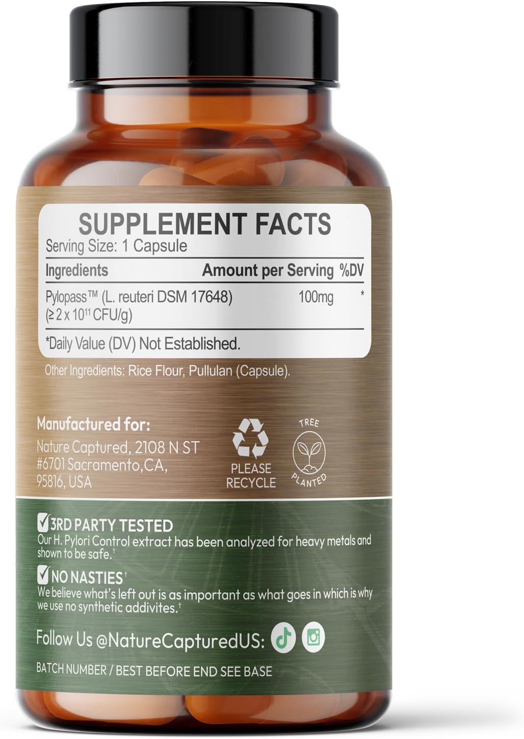H Pylori Control - with Pylopass™ - Lactobacillus Reuteri DSM 17648-60 Capsules - 200 Billion CFU/g - Supports Elimination of Bad Bacteria in Stomach & Gut - GMP - Additive Free - Image 3