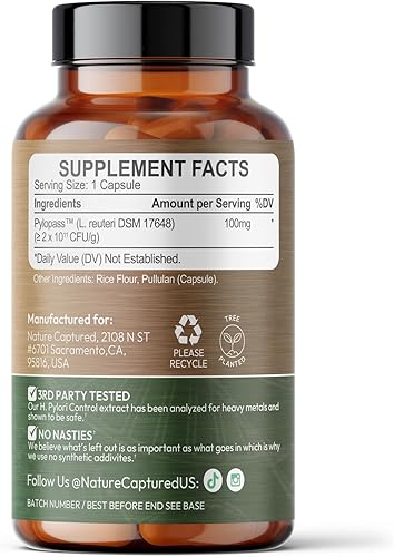 Miniatura 3 de H Pylori Control - con Pylopass - Lactobacillus Reuteri DSM 17648-60 Cápsulas - 200 mil millones de UFCg - Apoya la eliminación de bacterias malas