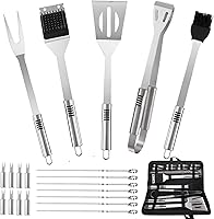 Cooking Coll 21-Pc Stainless Steel BBQ Grill Tools Set with Canvas Bag - Durable Grilling Accessories for Camping, Smokers & Holiday Gifts