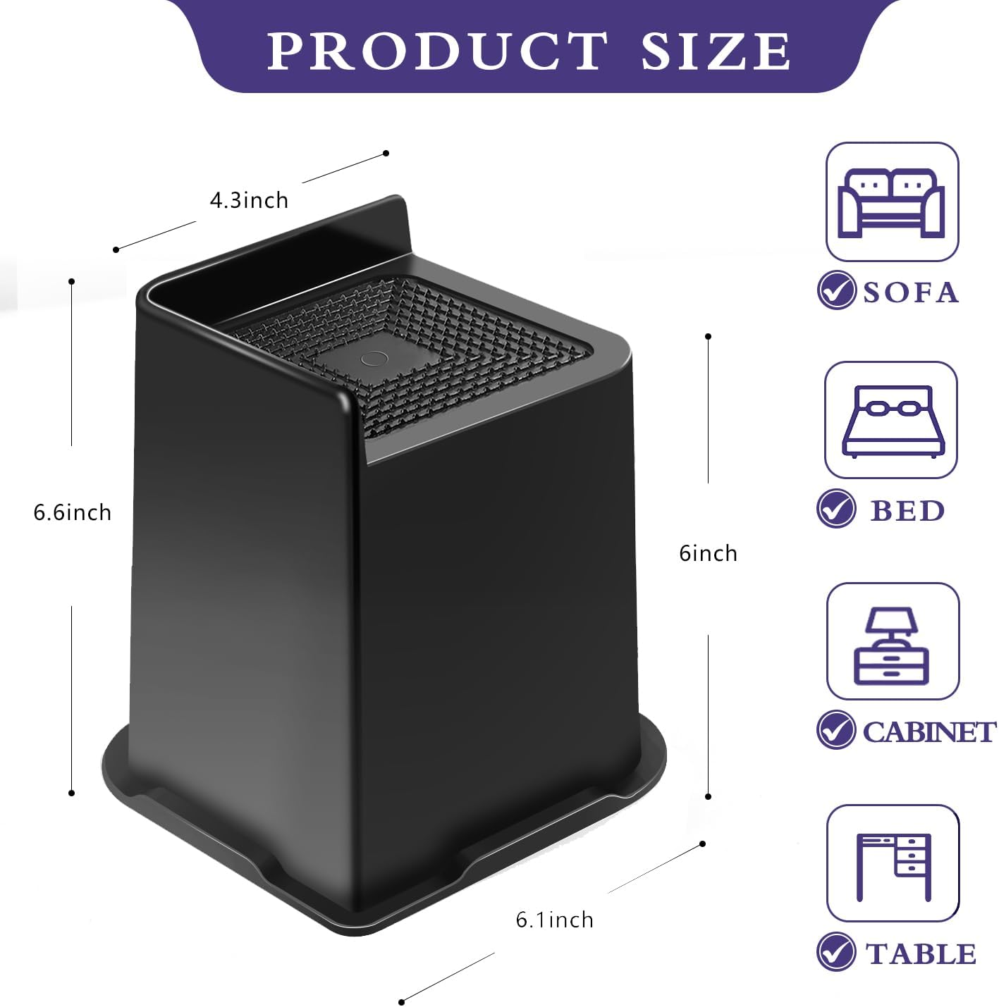 Bed Risers 6 inch Heavy Duty 4 Pack, L Shape Furniture Risers 6 inch, Oversized Lifts Risers for Couch, Table, Sofa, Desk, Chairs Legs, Dorm Beds Frame (Black 4-Pack,6 inch)