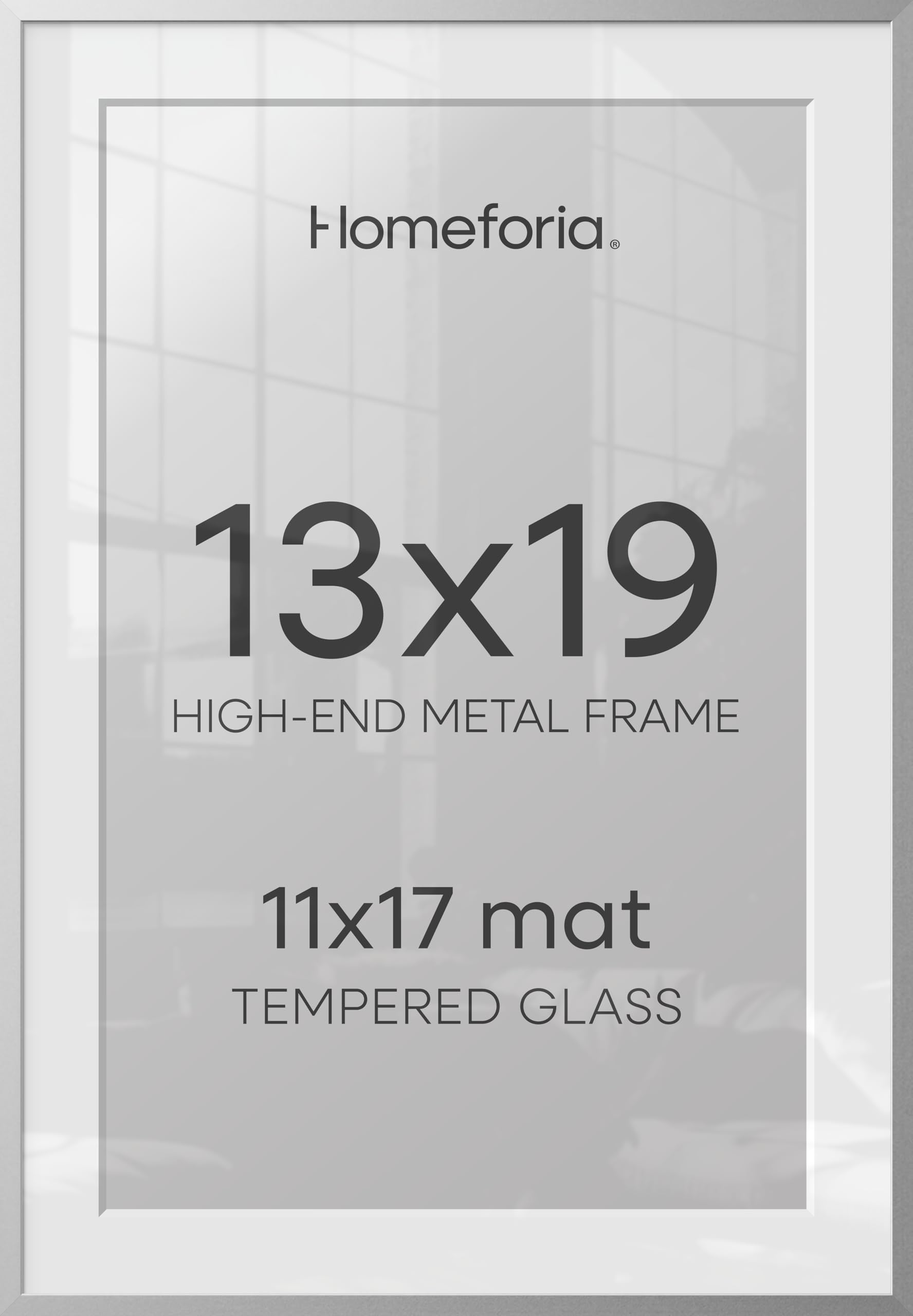 Homeforia 13x19 Silver Picture Frame, High-End Metal, 11x17 Mat, Glass | High End Aluminum, Tempered Glass, Acid-Free 11x17 Removable Mat, 13x19 in Edge-to-Edge Display 19x13, Wall Kit, Set Of 2