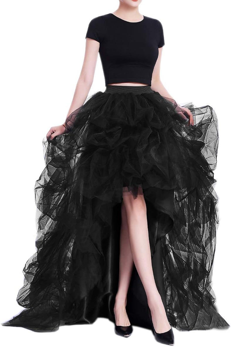 WDPL Women's Long High Low Ruffles Party Tulle Skirt - Image 4