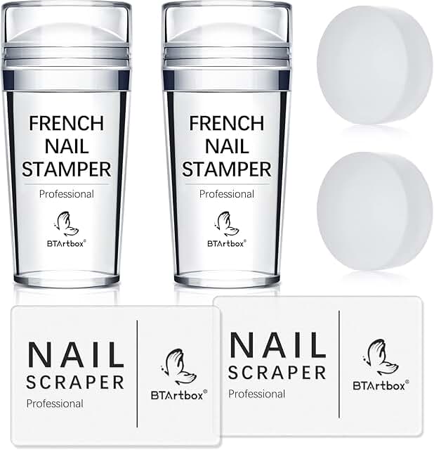 French Tip Nail Stamp - BTArtbox 2 Set Nail Art Stamper Kit with French Nail Stampers, Nail Scrapers and Stamper Heads Rep...