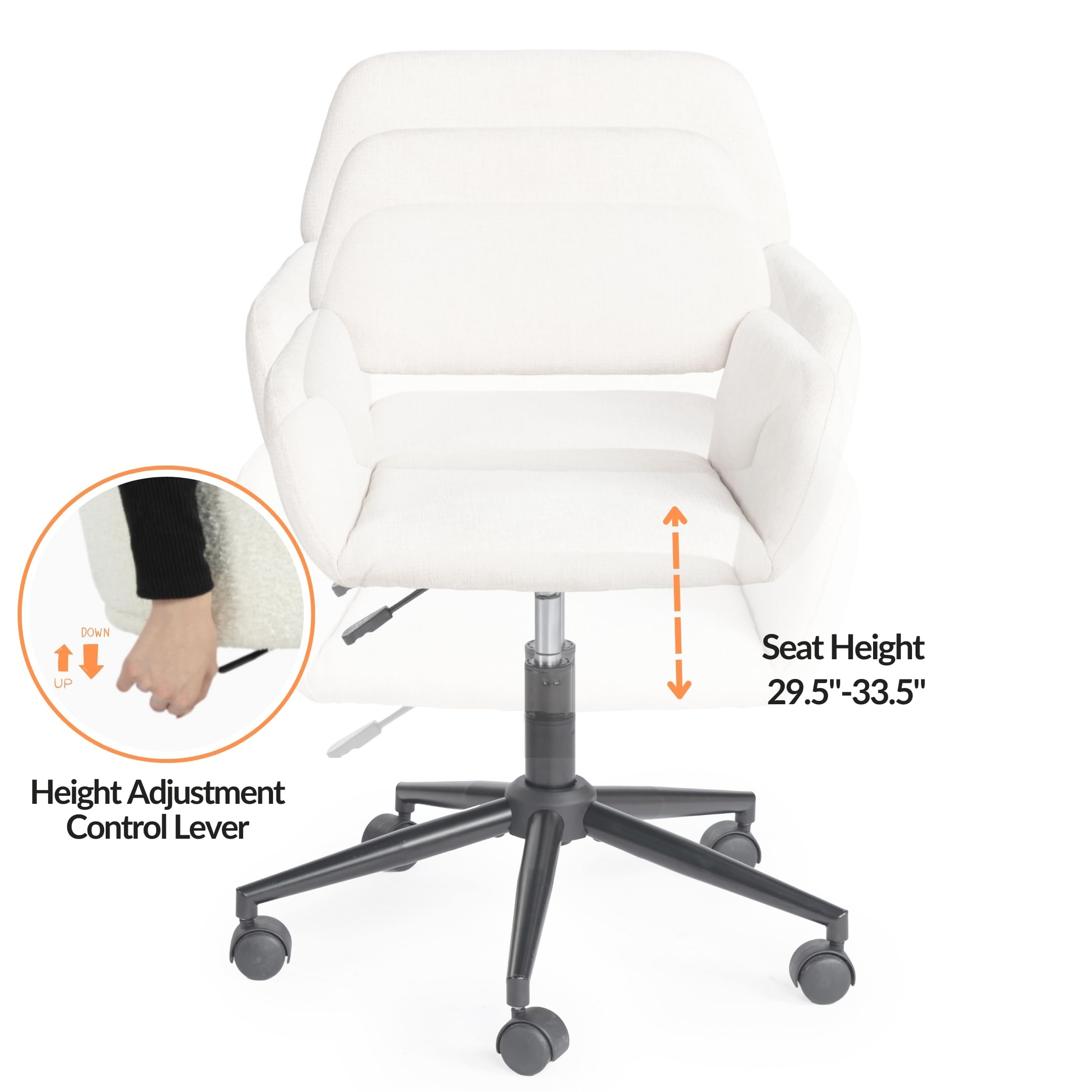 FurnitureR Sedia da trucco girevole, seduta da camera regolabile in altezza, seduta cava ampia e traspirante, sedia da vestire girevole a 360°, tessuto beige moderno, 56 x 55 x 75-85 cm