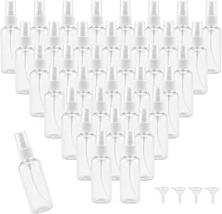 MANCHAP 60 Pack 60 ML Plastic Spray Bottles with Caps, Clear Empty Refillable Plastic Bottles, Fine Mist Spray Bottles Mini Travel Size Spray Bottles Containers for Essence, Hair Spray, Toner