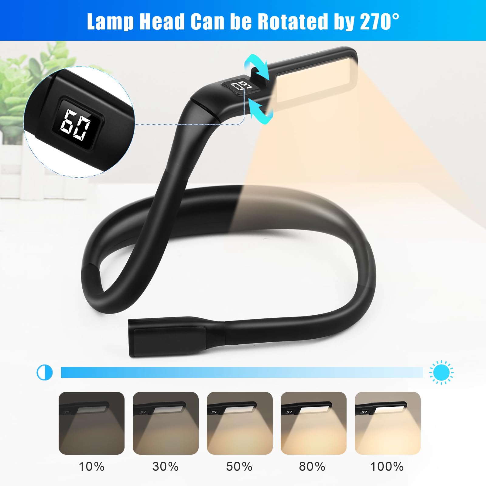 Lampada Da Lettura Ricaricabile VFANDV - 3 Colori LED, Braccio Flessibile, 1800mAh - Foto 11