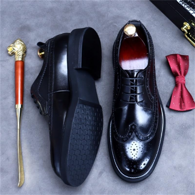 Men's Leather Shoes Commuting Casual Shoes Wedding Shoes Round Toe Lace-up Low-top Black 1.3 Inch Heel Skin-Friendly Lining Comfortable Breathable Daily Wear(12)3