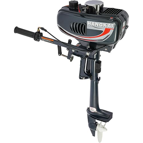 2-Stroke Outboard Motor, 49CC 3.5HP Heavy Duty Outboard Engines with CDI Ignition System Half Water& Half Air-cooling Flameout Button Anti Warping for Rubber Inflatable Boats