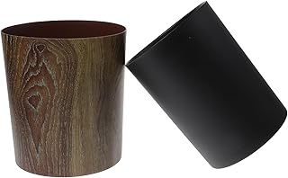 Wood Grain Trash Can Large Capacity 8l Round Garbage Bin for Home Bathroom Bedroom Hotel Office with Sturdy Plastic Inner Bucket