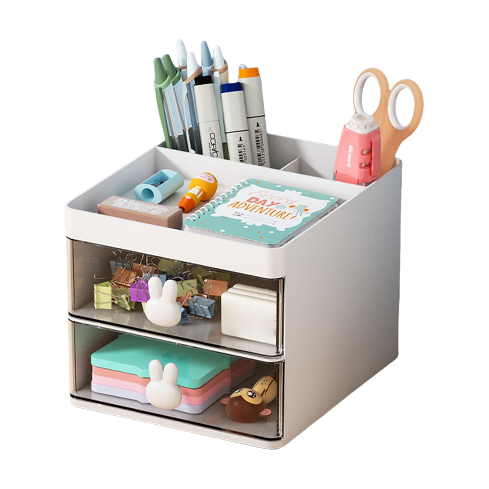 Hsioluted Sturdy Rabbits Handle Design Storage Box with Clear Drawers Desk Organizers for Students and Professionals Clear Drawer Storage