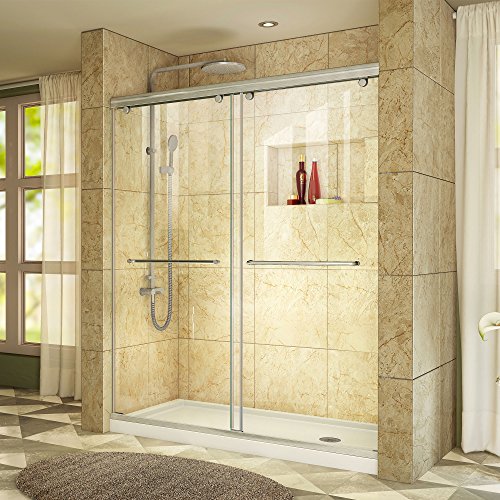 Dreamline Charisma 32 In. D X 60 In. W X 78 3/4 In. H Frameless Bypass Shower Door In Brushed Nickel With Right Drain White Base, Dl-6941R-04Cl #TOP6