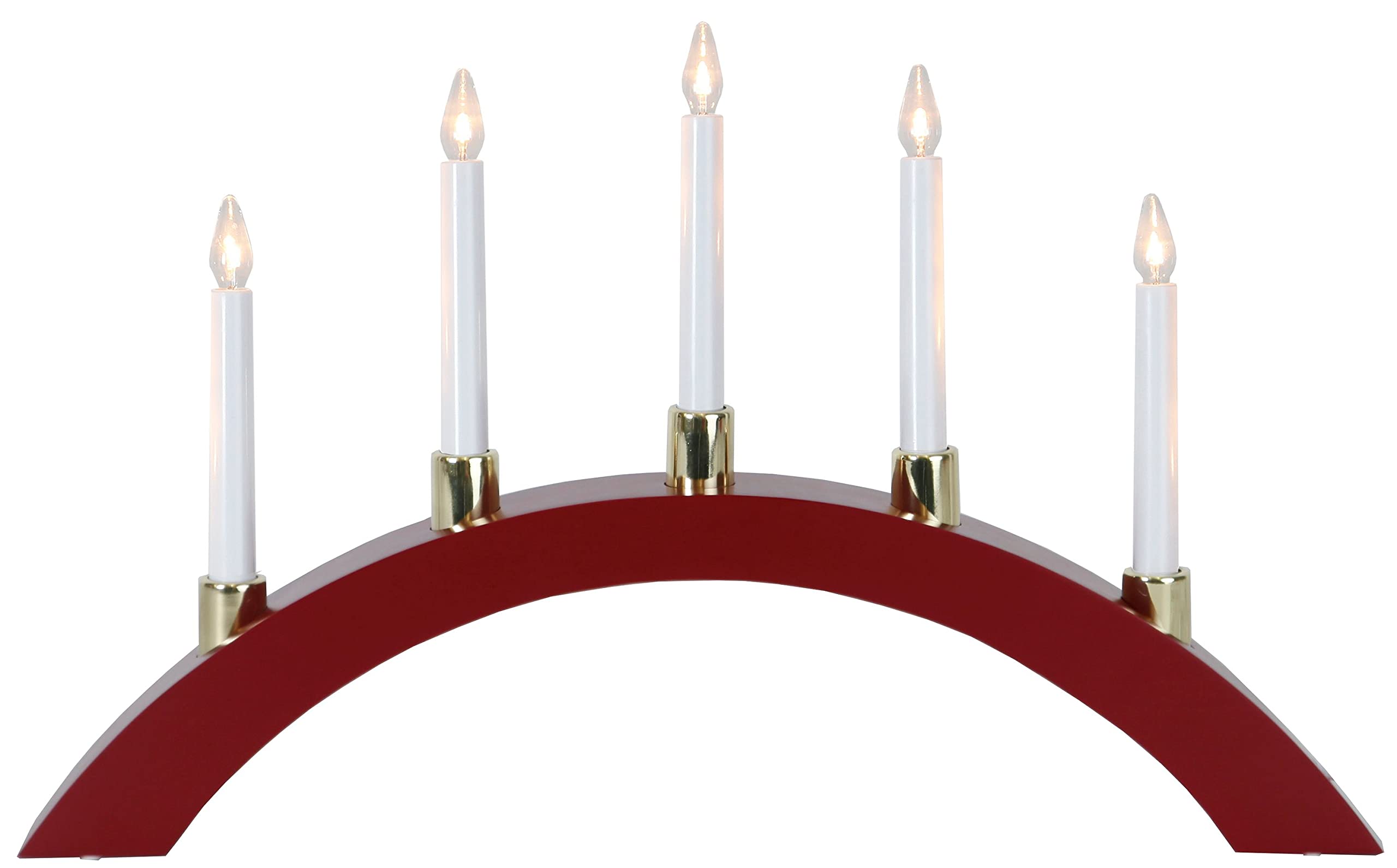 Star 260-55, LED-Leuchtbogen "Halla", 5 warmwhite LED, Holz, E10, Rot, 6.0 x 55.0 x 33.0 cm