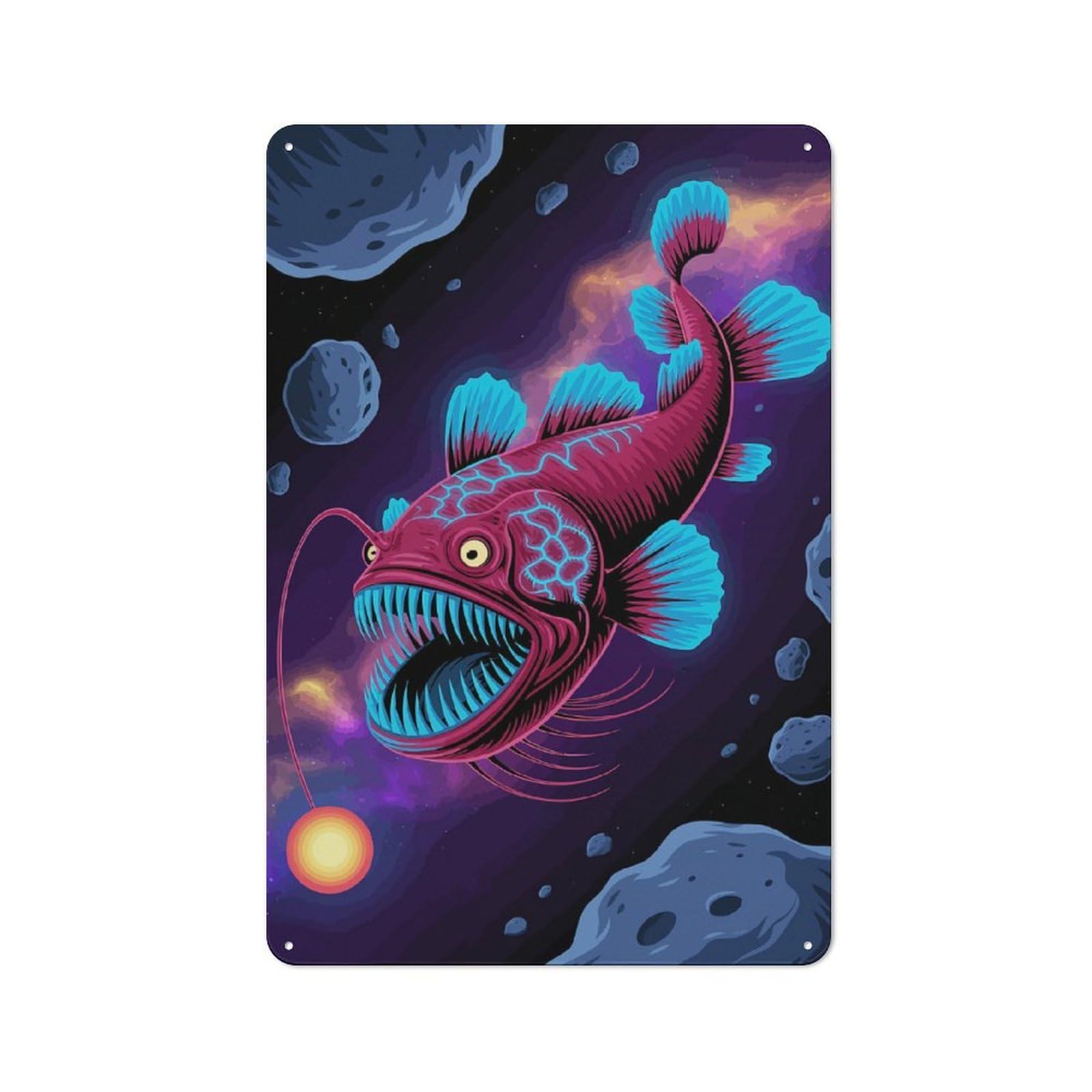 Junmoney Cosmic Anglerfish In Asteroid Field Vintage Tin Sign 30X20cm With For Workshop Wall, For Makers And Diy Enthusiasts, For Retro Home Interiors