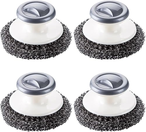 4 unidades de depurador de lana de acero inoxidable con asa, suministros de limpieza para ollas, sartenes, parrillas, platos