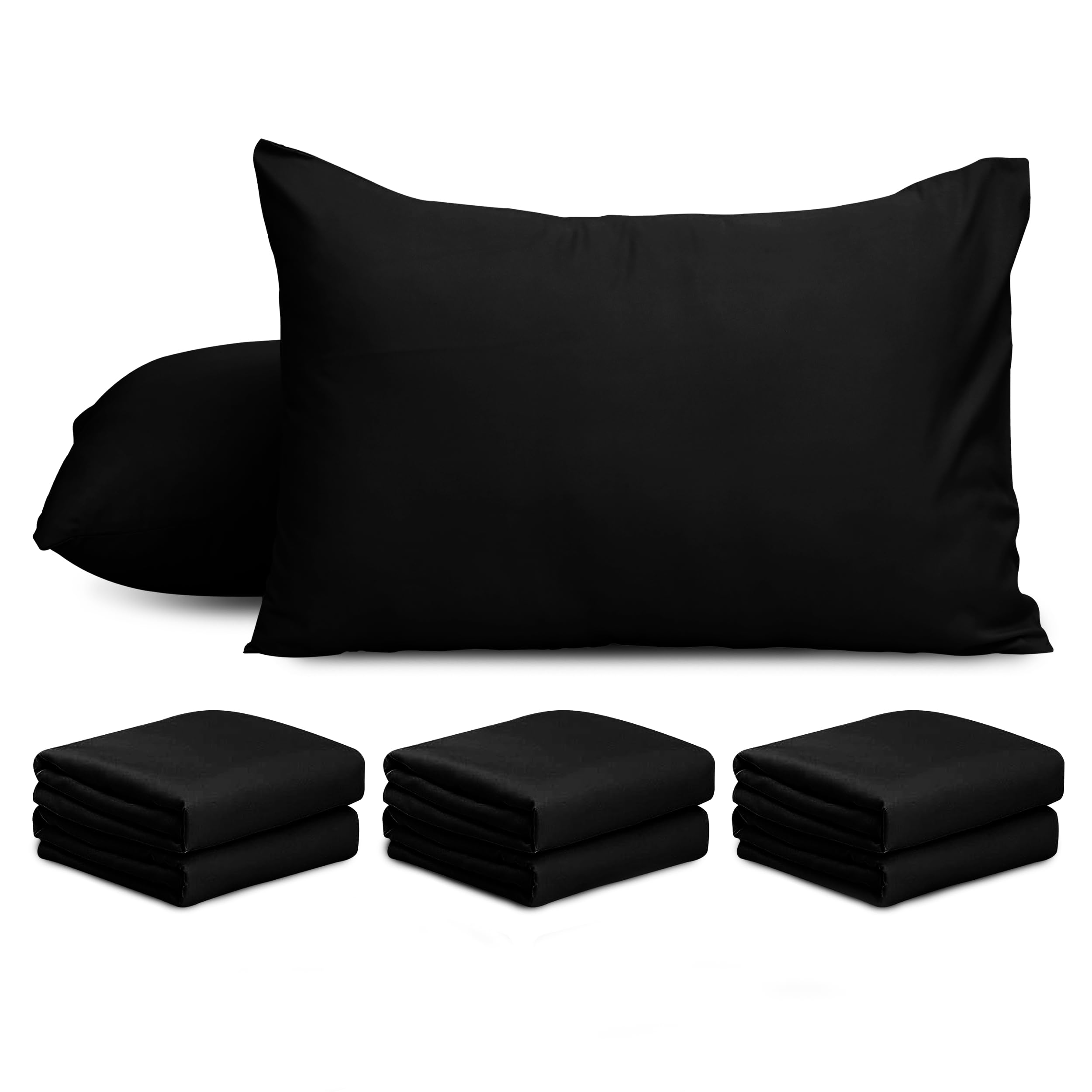 AMEHA 6 Pack Pillowcases Black (Pillows Not Included) – Super Soft Brushed Microfiber Standard Size Pillow Cases | Hotel Quality Pillow Covers, (50 X 75 cm)