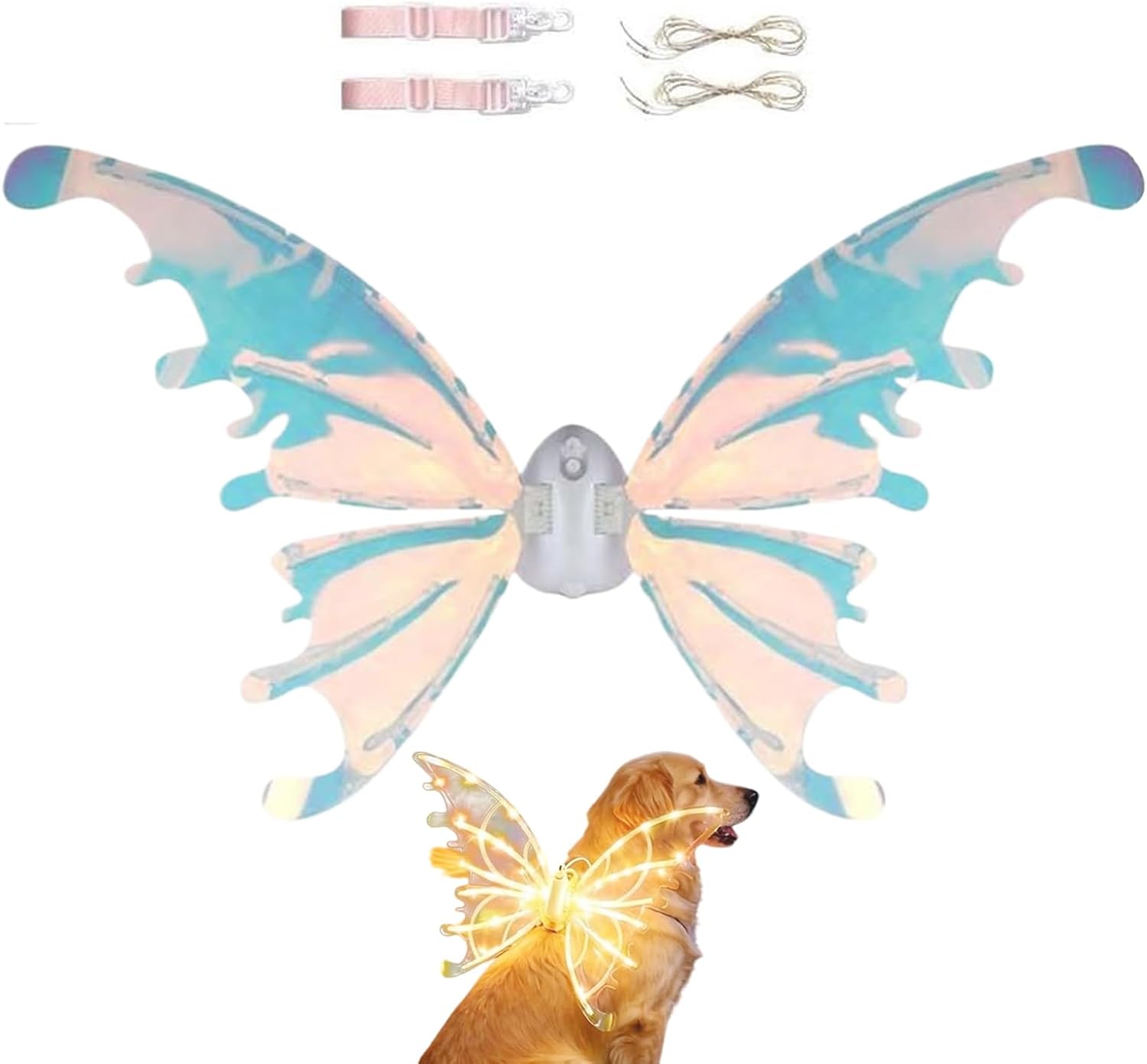 Dog Butterfly Wings | Fairy Wing Christmas Costume | LED Large Dog Dress Up Costume | for Pet Large Medium Party Parade Masquerades Easter Theater Carnival