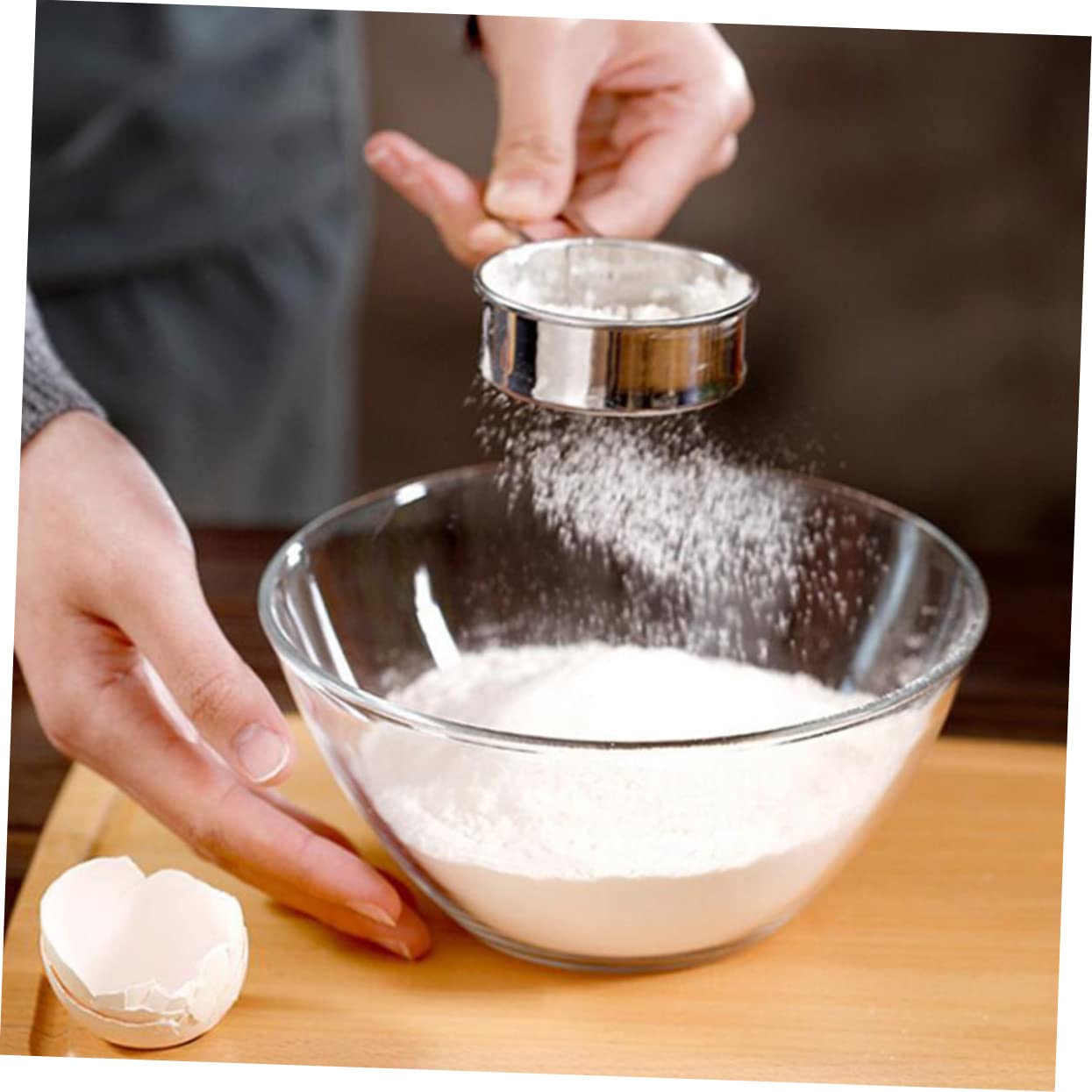 BESTYASH 2Pcs Stainless Steel Flour Sifter Portable Fine Mesh Sieve for Baking for Flour Powdered Sugar Matcha Kitchen Tool Silver