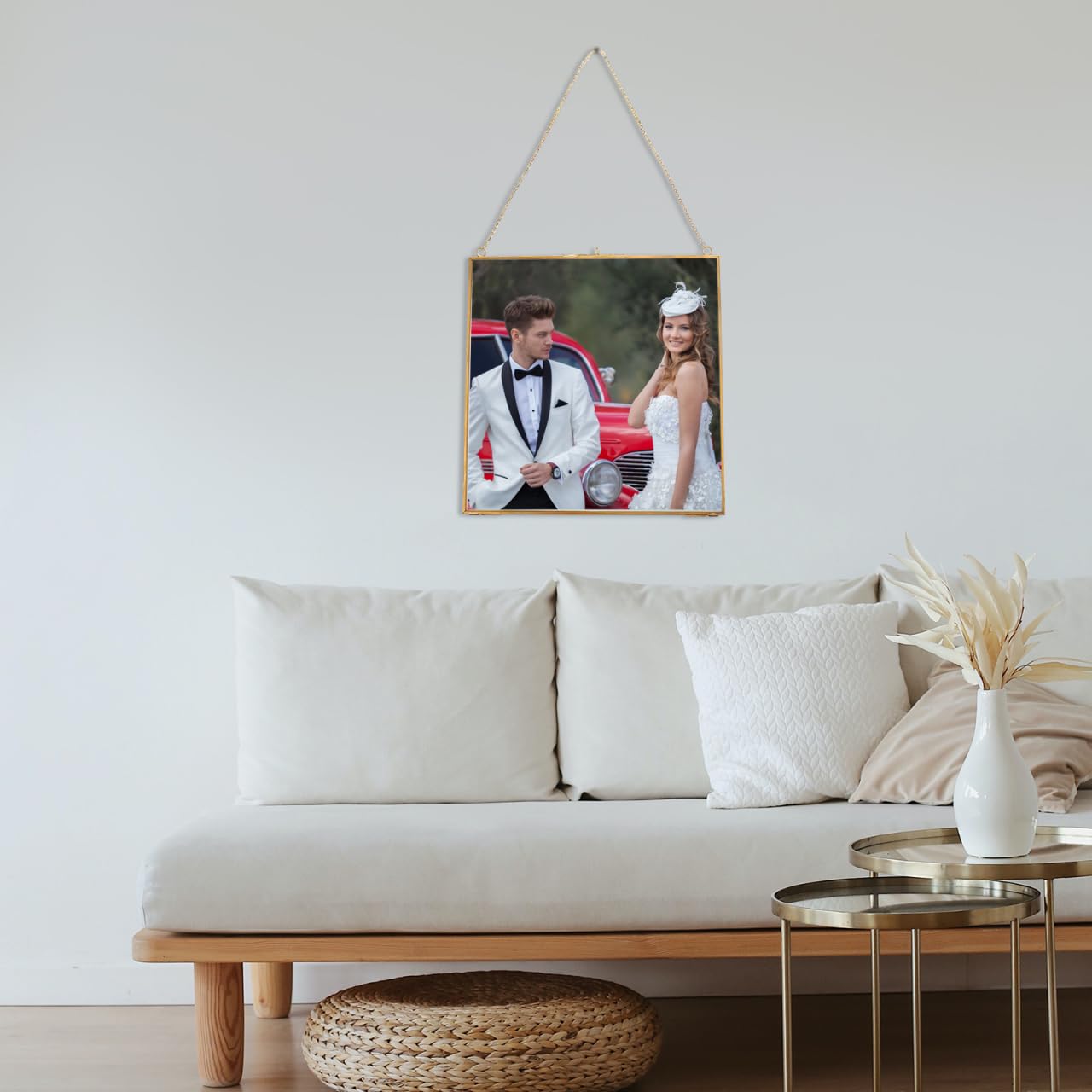VALICLUD Glas hängender Bilderrahmen zum Jubiläum Hochzeit Musterhalter Glas Artwork Zertifikat Foto Bild Display Rahmen Geometrische Party Verzierung 24X24cm