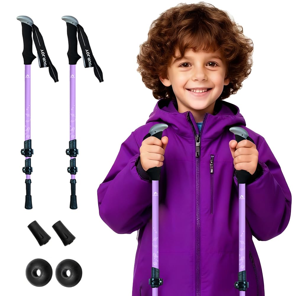 Bastoncini da trekking da trekking, confezione da 2, anti shock, regolabili, pieghevoli, per trekking o passeggiate, in alluminio leggero per bambini