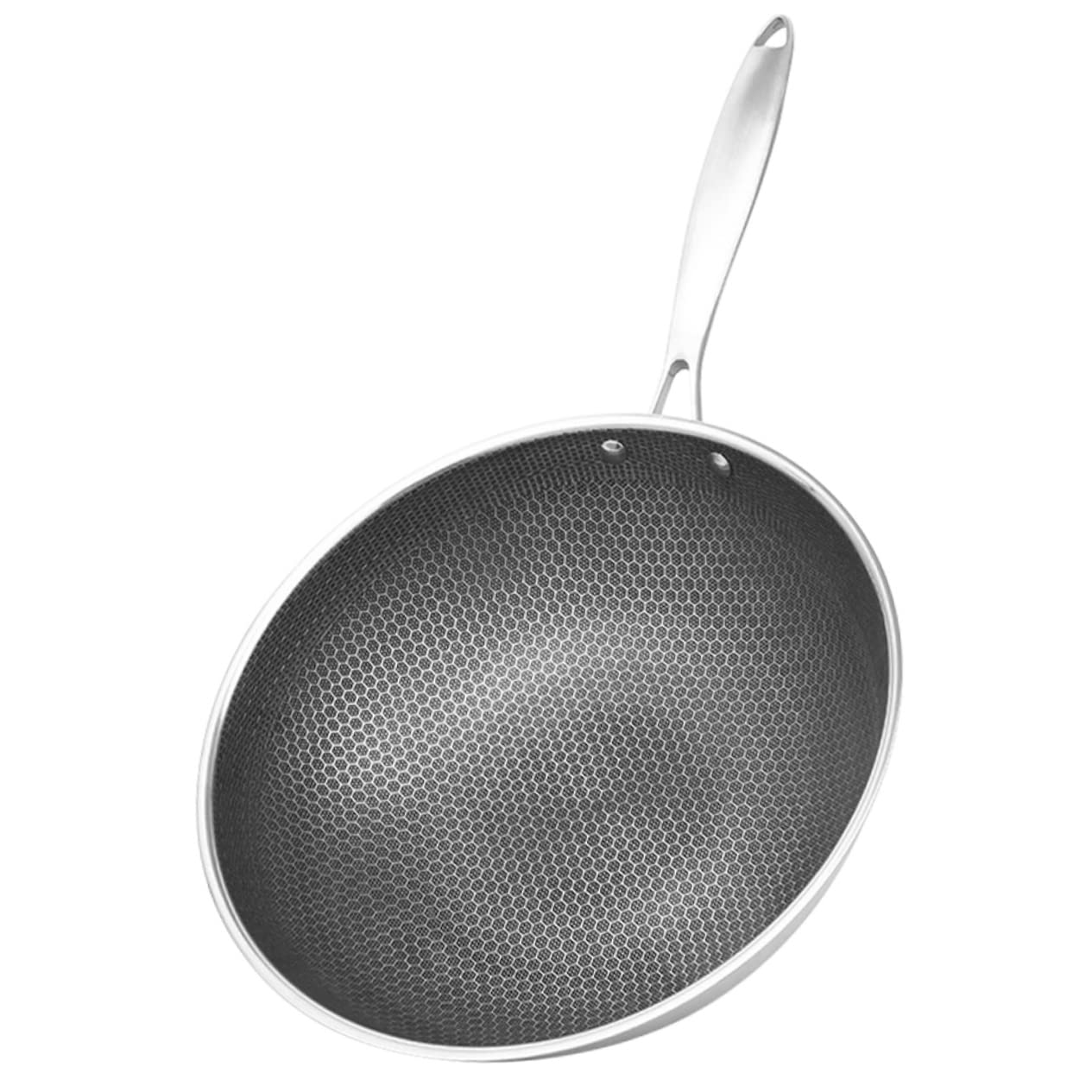 Mikinona Honeycomb Design Wok Pan Induction Ready Easy to Clean Lid for Gas/electric Stove