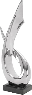 Deco 79 Modern Silver Porcelain Ceramic Abstract Sculpture Statue with Black Base - 8x4x17 Home Decor Figurine