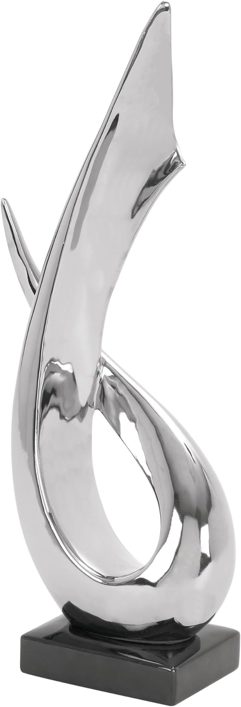 Deco 79 Porcelain Ceramic Abstract Decorative Sculpture Home Decor Statue with Black Base, Accent Figurine 8" x 4" x 17", Silver