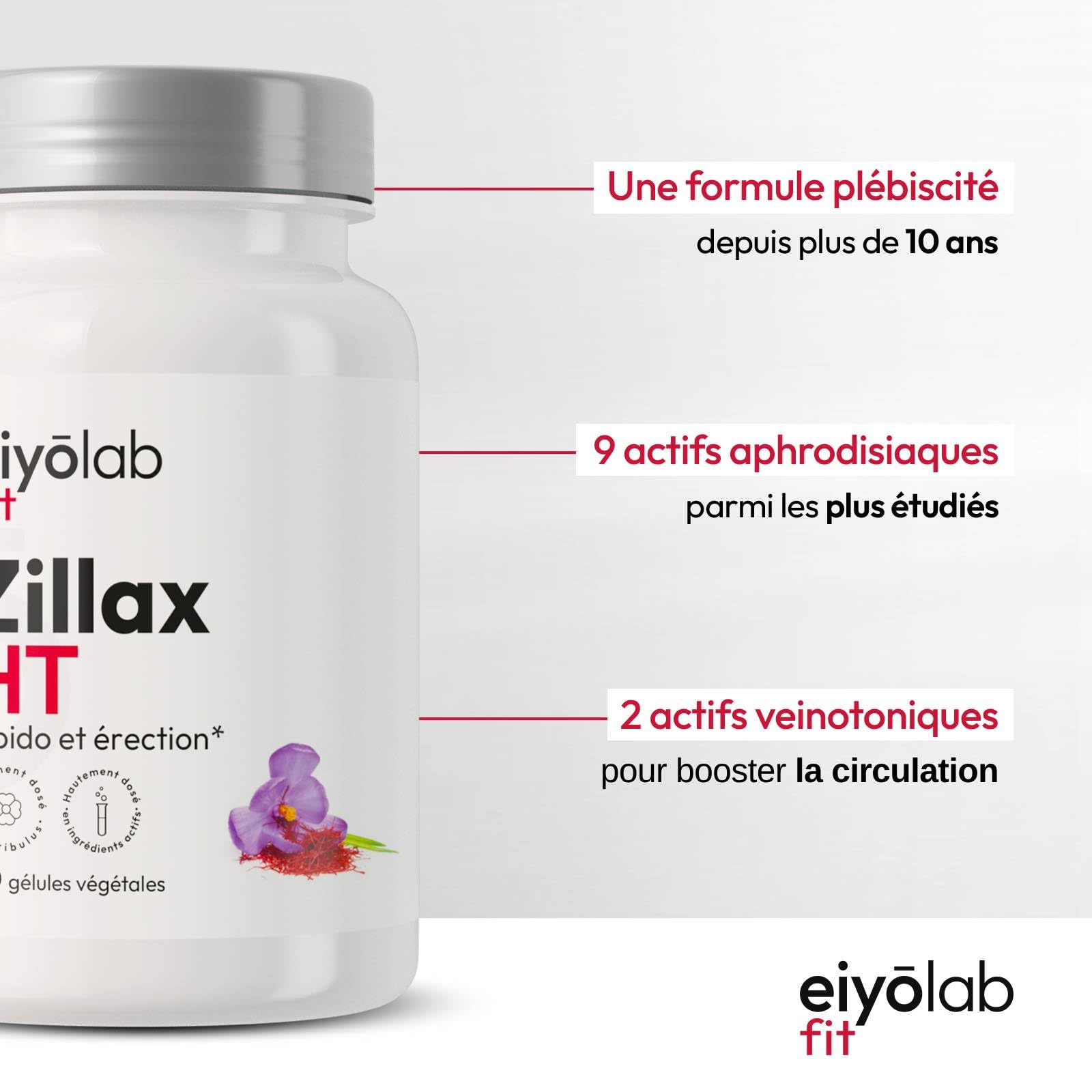 Zillax HT | Formule Libido Homme | Vigueur, Endurance | Tonifiant Sexuel | Tribulus, Maca, Safran et Ginkgo | Aphrodisiaque | Booster Circulation Sanguine | 60 Gélules Vegan | Eiyolab