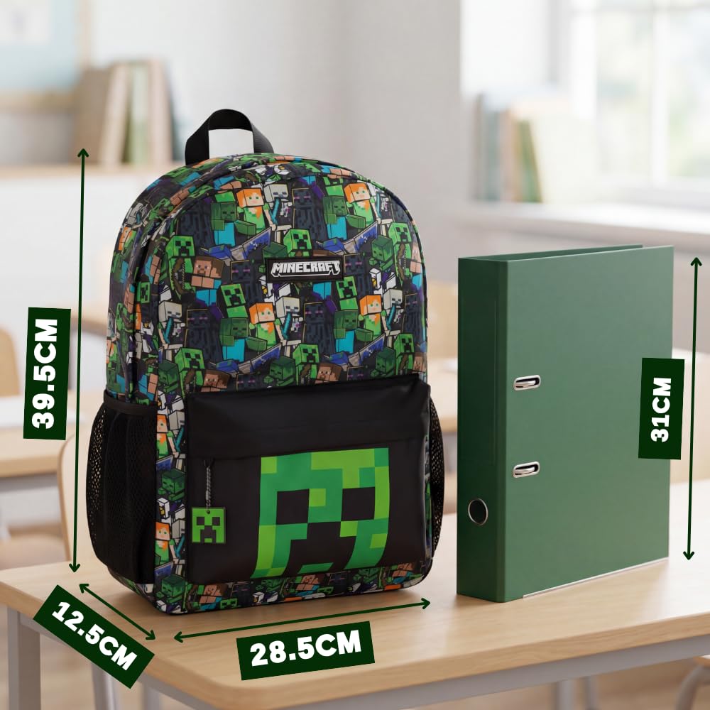 Minecraft Opcje plecaka szkolnego dla chłopców, plecak dla graczy z pnączami, zombie, szkieletem, endermana i pająkiem jaskini, torba z postaciami do szkoły, podróży, gier, jednodniowych wycieczek |