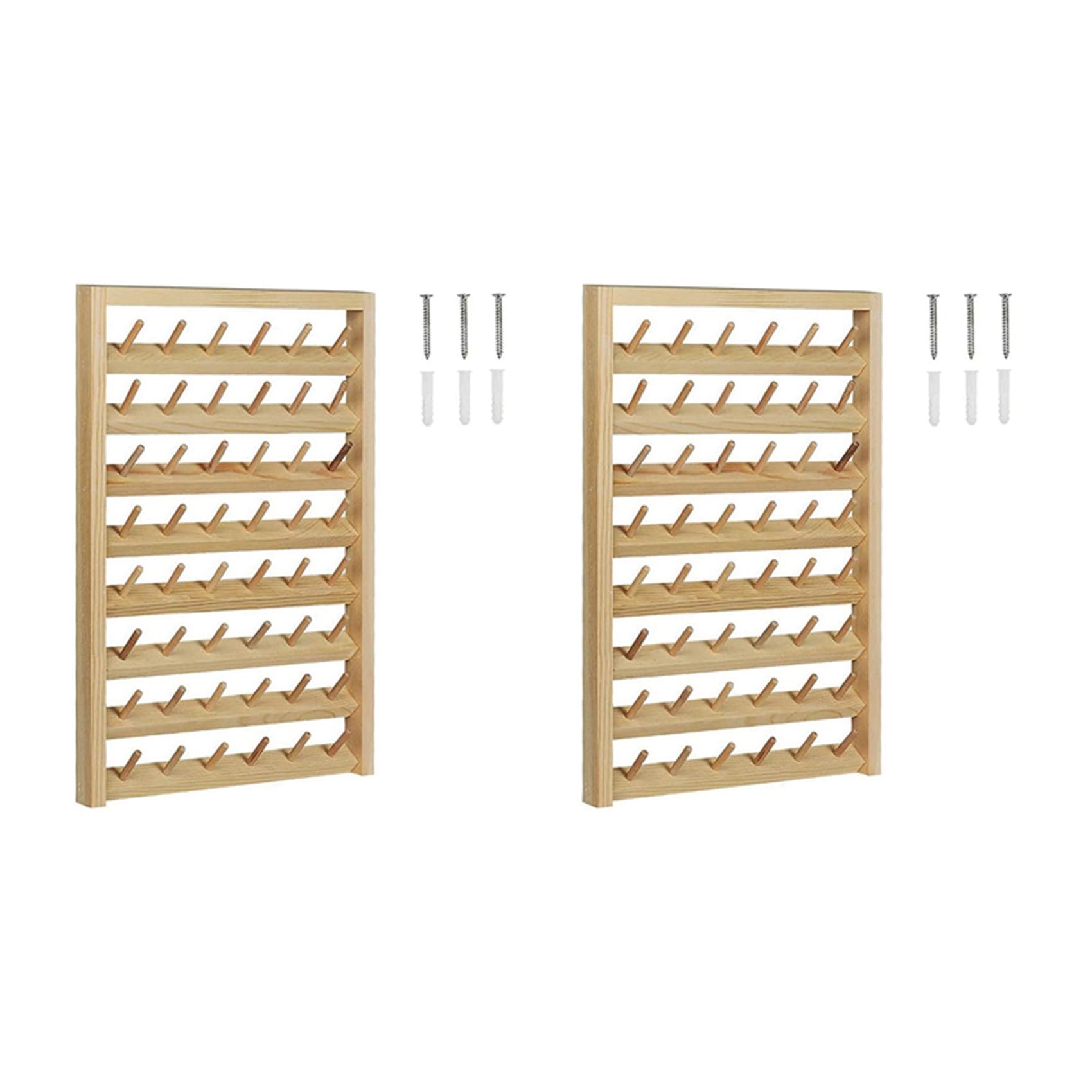 2X Soporte de Hilo de Coser de 48 Carretes, Soporte de Hilo de Coser de Montaje en Pared con Gancho, Organizador de Bordado de Madera para Coser