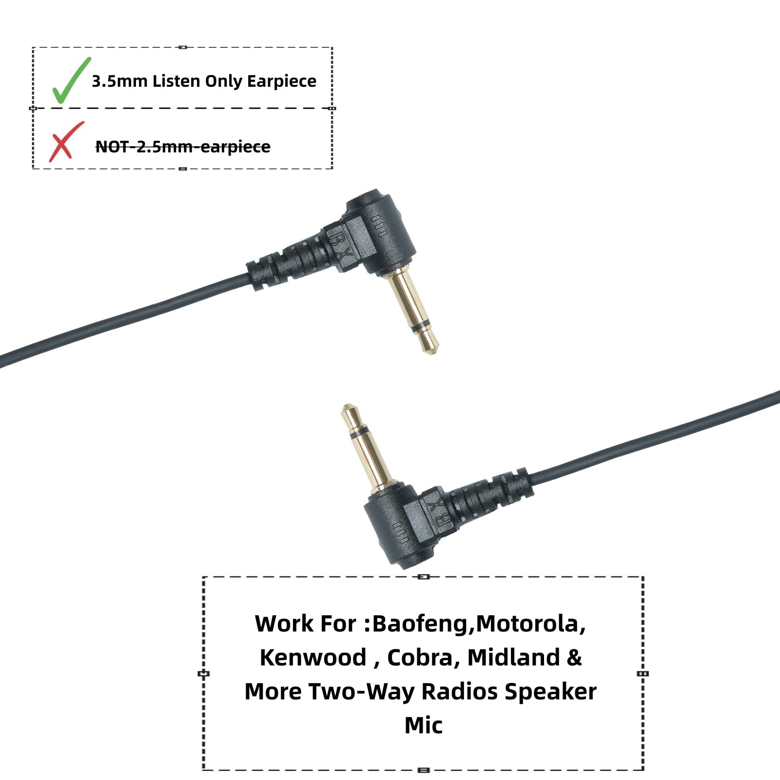 Auricular de 3,5 mm para radio, cable en espiral con cable con tubo acústico A3 y auriculares de repuesto transparentes medianos, compatible con Motorola Kenwood ICOM (negro, paquete de 4)