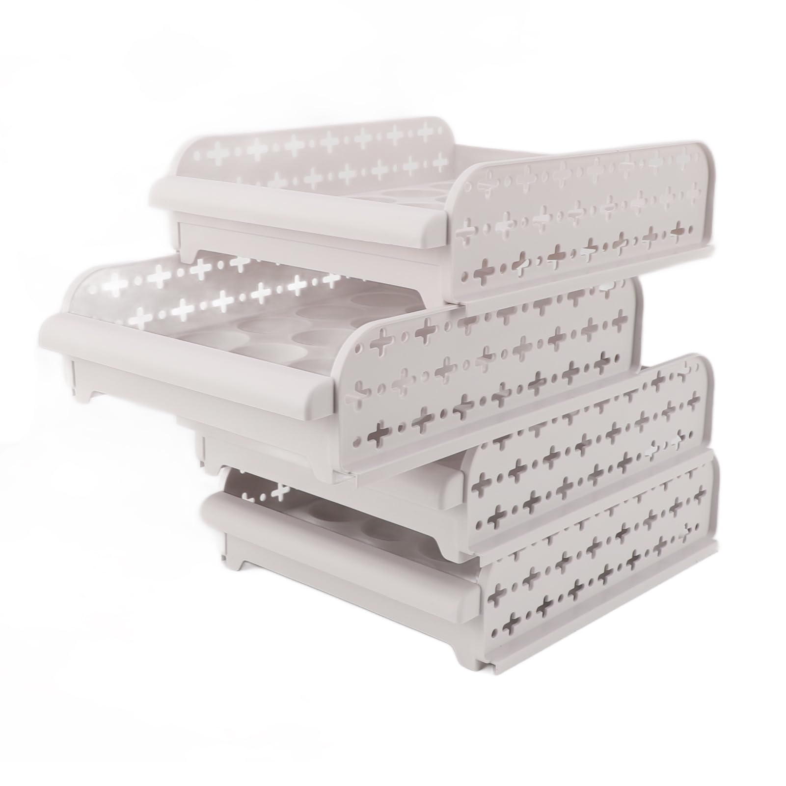 Conteneur à œufs Au Réfrigérateur, 4 Pièces, 80 Grilles, Tiroir De Stockage D'œufs Empilable, 4 Couches Pour la Maison, Pique-nique, Restaurant(beige)