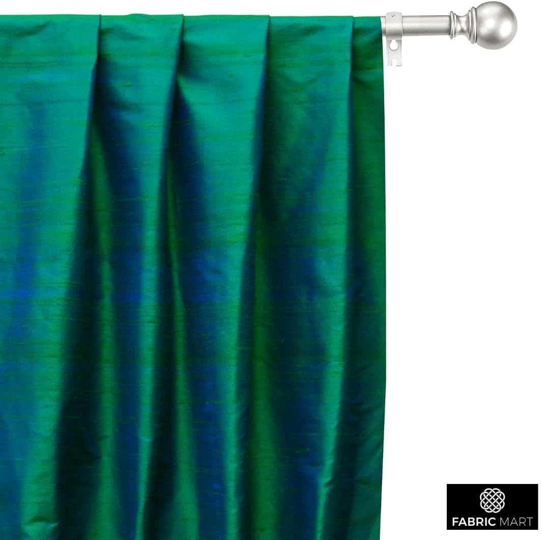 Fabric Mart Direct Peacock 100% Pure Silk Fabric By The Yard, 41 inches or 104 cm width, 3 Continuous Yards Blue Silk Fabric, Pure Silk Dupioni Bridal Dress Fabric, Upholstery Curtain Wholesale Fabric