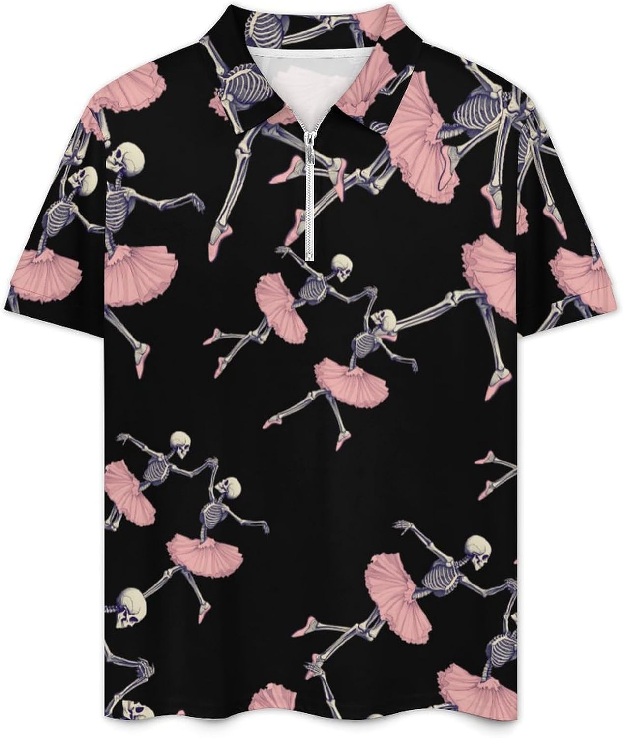 Skull Skeleton Ballet Dancing Mens Polo Shirts Track Suits 2 Piece Short Sleeve Sweatsuit 1/4 Zip Golf Loungewear for Sports
