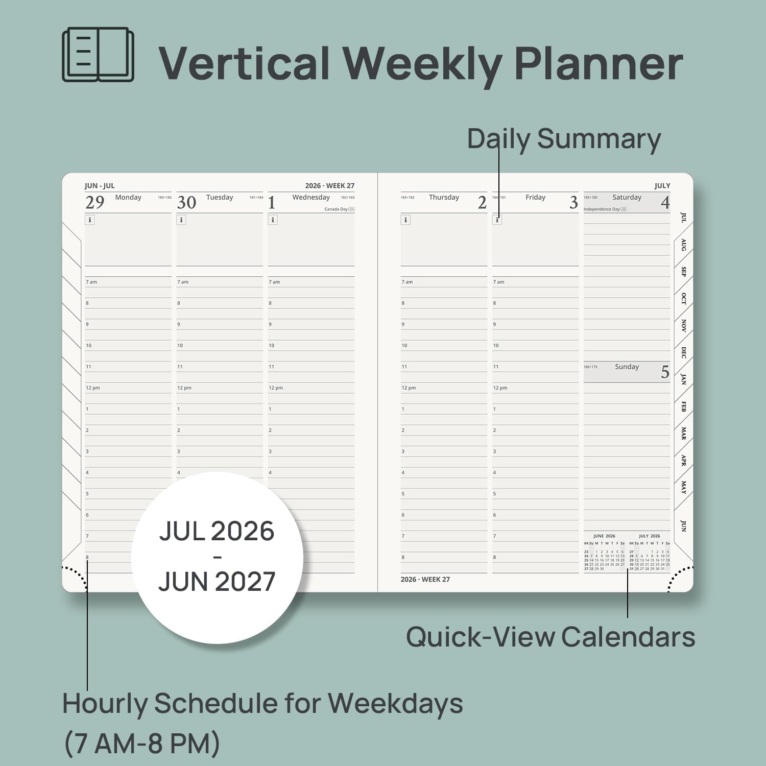 POPRUN Planner 2026-2027, 6.5" x 8.5", Academic Planner 2026-2027 Weekly and Monthly (July 26-June 27) Hourly Appointment Book with Inner Pockets, Leather Soft Cover, 100GSM - Pink