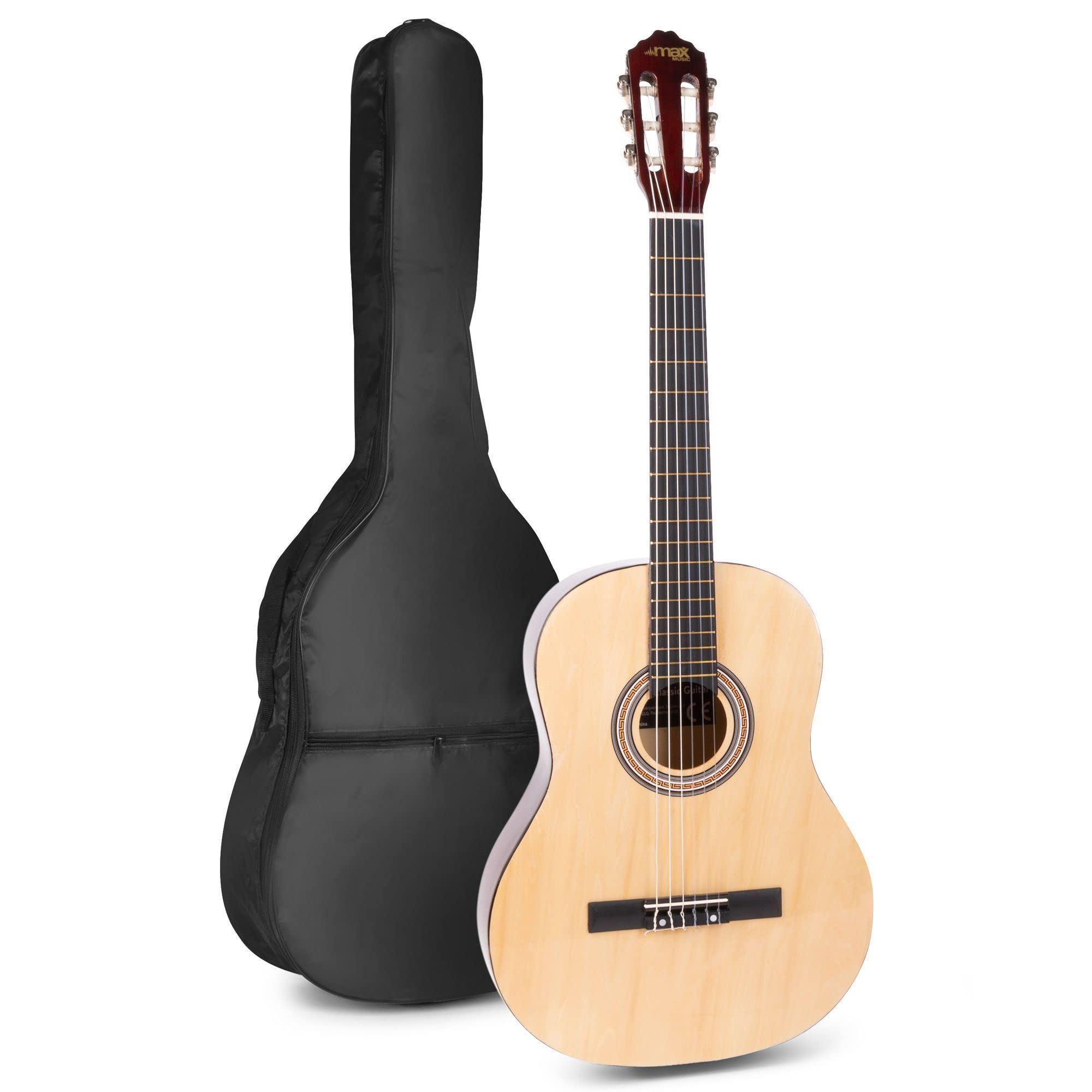 MAX SoloArt Guitare Acoustique Classique avec Repose-Pied - Bois, Idéal pour Débuter la Guitare