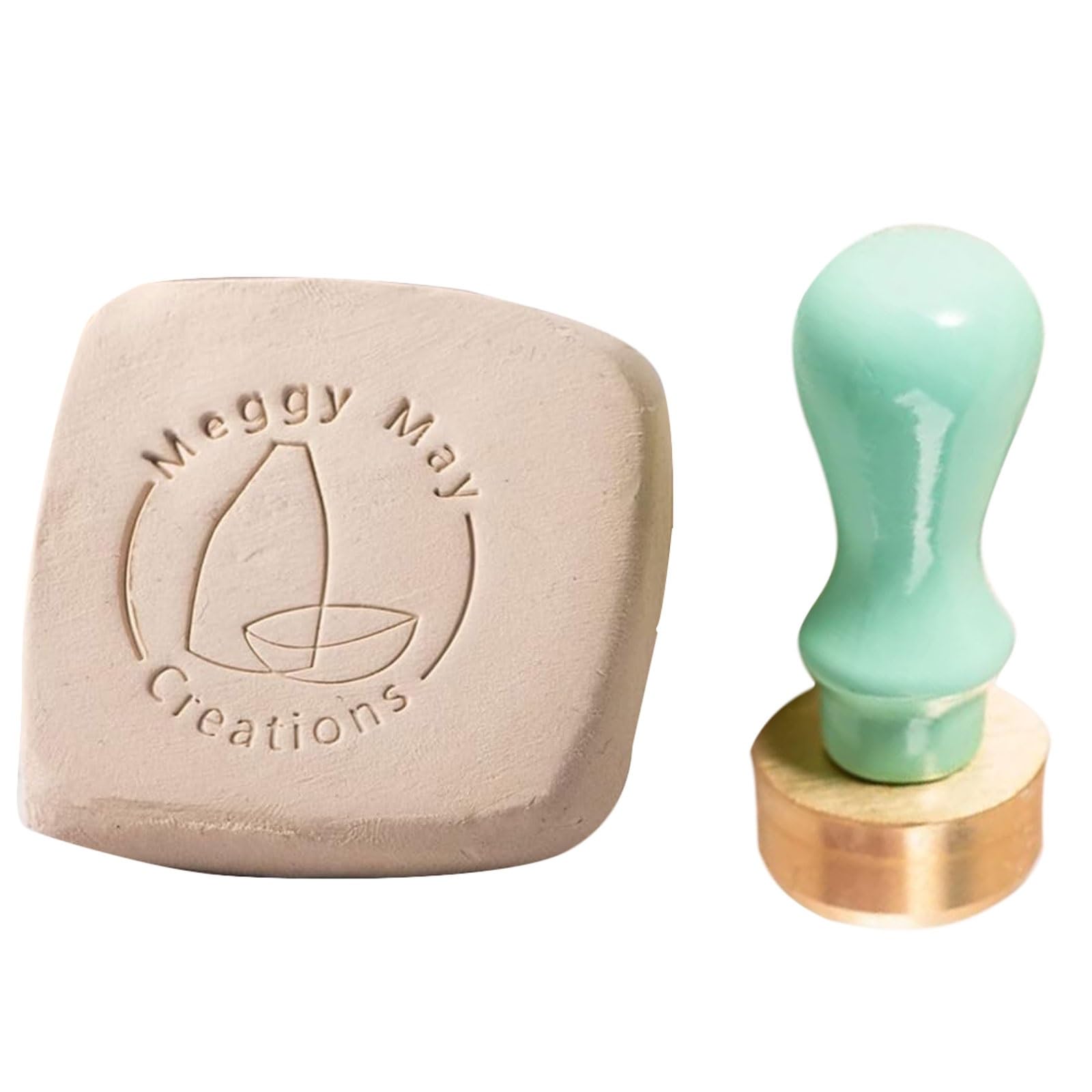 Custom Brass Stamp for Pottery, Personalized Clay Stamp with Wood Handle, Makers Mark for Ceramics, Soap, Wax, Leather Signature Stamp(Blu,3Inches)