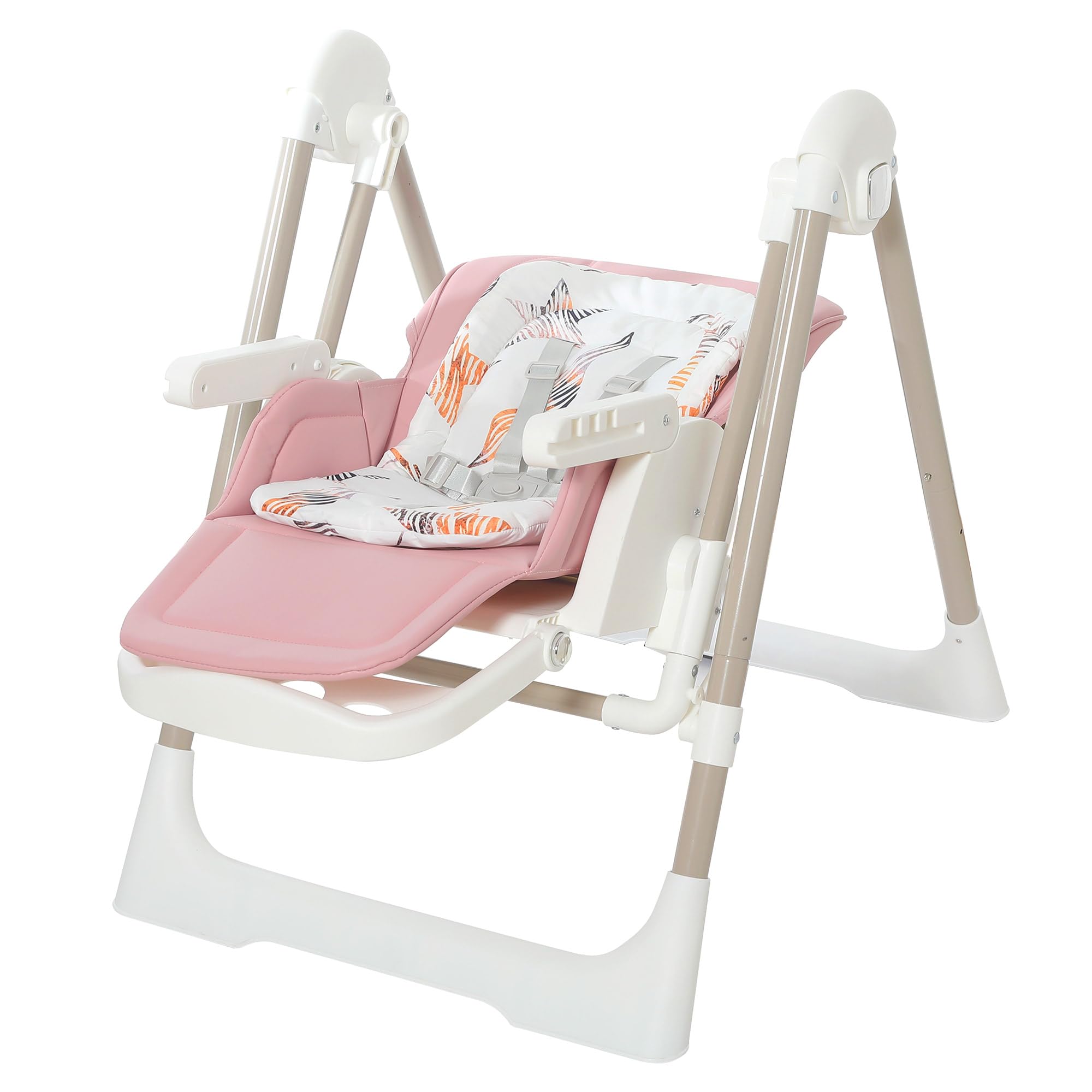 Baby Vivo Chaise Haute pour Enfants 3in1 Transat Réglable avec Repose-Pieds - Chaise Haute Bébé Combinée Chaise Balançoire Dossier Réglable Plateau Amovible - Lulu en Rose