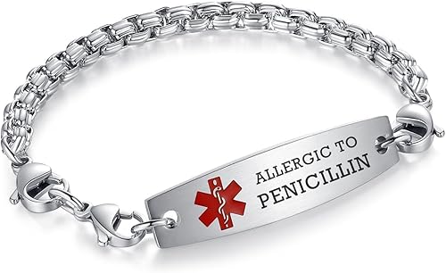 Miniatura 140 de Brazaletes de alerta médica ajustables de 7.5" a 9" para mujer/hombre, de acero inoxidable, intercambiables