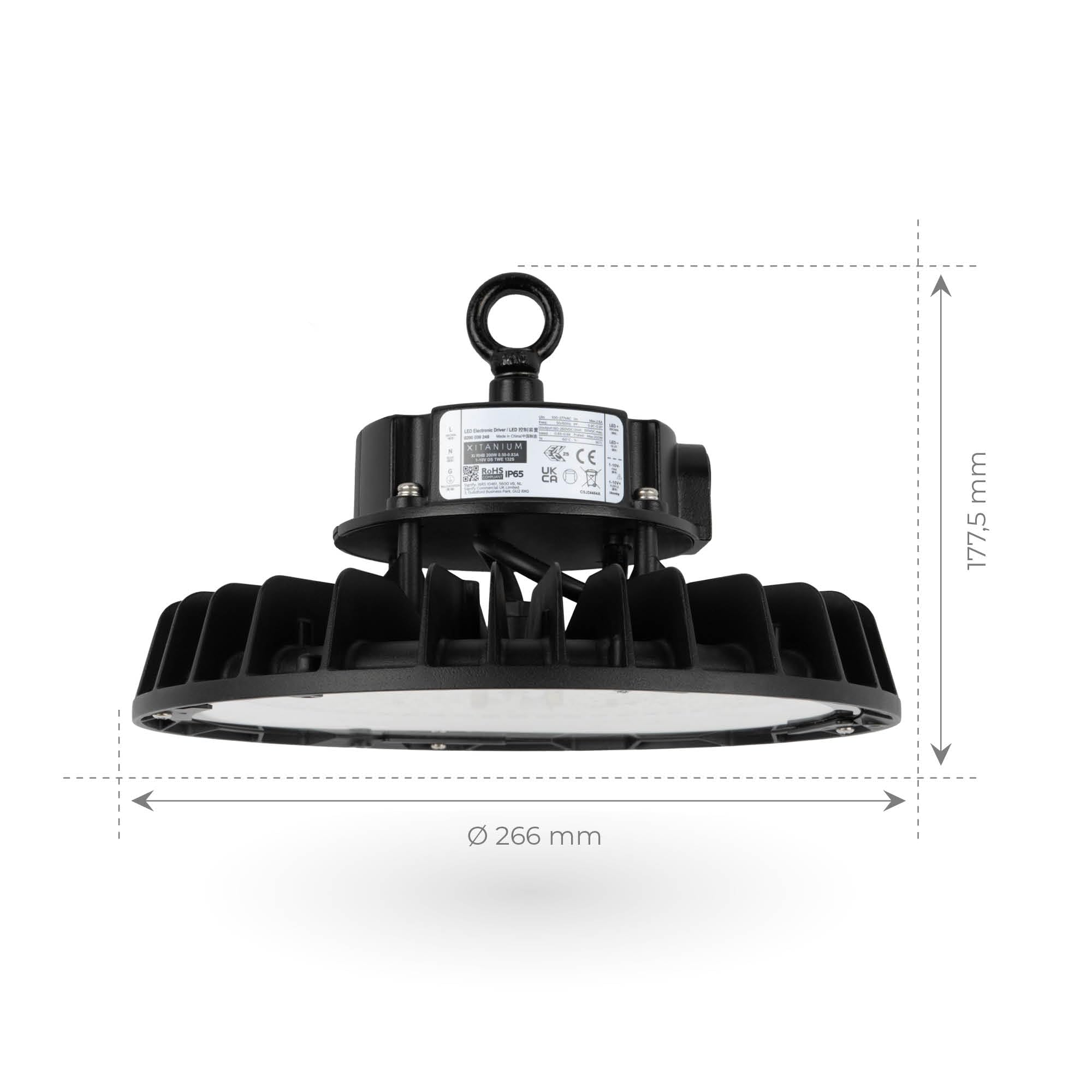 Ledvion Faretto LED High Bay 240 W, driver, 175 lm/W, 42.000 lumen, 6500 K, IP65, dimmerabile, lampada UFO a risparmio energetico, certificazione IP65