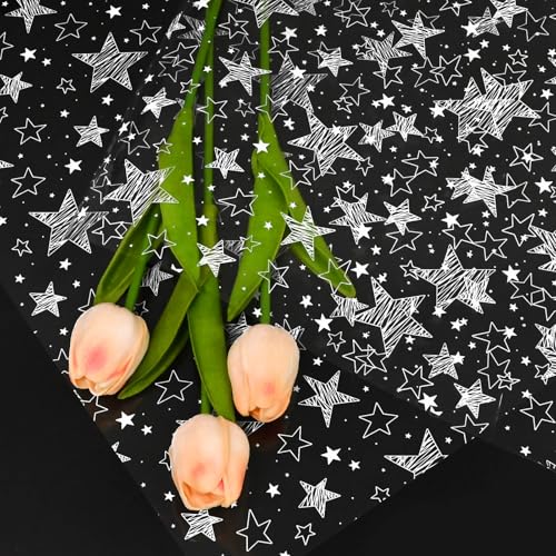 QRTDXP 5m Clear Cellophane Wrap with White Star, 80cm Wide Gift Wrapping Paper Sheet for Hampers Large Christmas Cellophane Wrapper for Xmas Birthday Present or Flower