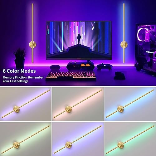 Miniatura 3 de Juego de dos apliques de pared modernos regulables con control remoto, multicolor, rotación de 350, función de memoria, luz de pared para