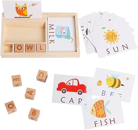 Amazon Hoonew マッチング文字フラッシュカード 知育玩具 Abc 木製文字学習ゲーム アルファベットブロック 単語スペルスキル おもちゃ ギフト 3歳 幼児 ひらがな カタカナ 漢字 おもちゃ