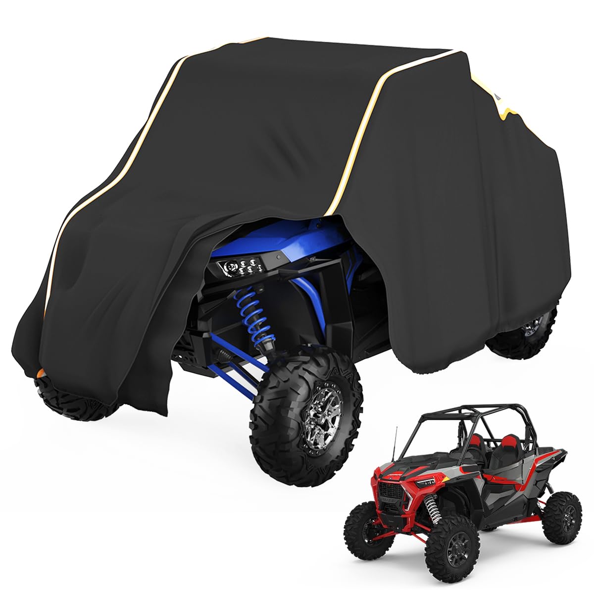 KEMIMOTO UTV Cover - Waterproof, Universal Fit for 2-3 Seater UTVs - Compatible with Polaris RZR, Can-Am Maverick, Kawasaki TERYX4, CFMOTO, Yamaha - Medium Size - Black